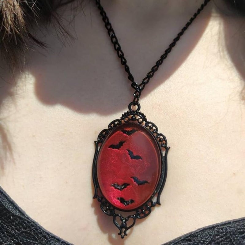 MIFYNN Gothic Bat Glass Pendant Necklace for Women Vintage Gothic Rope Chain Witch Bat Choker Dark Punk Style Necklace Victoria Emboss Necklaces Mystic Witch Jewelry Accessories - Image 2